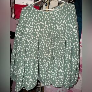 Green and White Patterned Women's Top